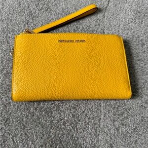 Michael Kors Bright Yellow Pebbled Leather Wristlet Clutch
